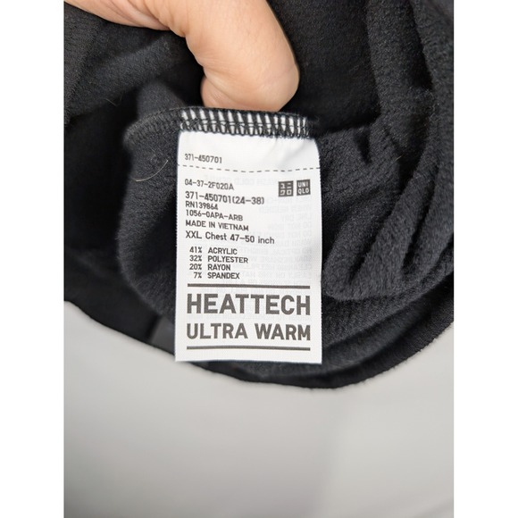 Uniqlo HEATTECH Ultra Warm XXL Black Long Sleeve Thermal Shirt Mens Daily Winter - Picture 3 of 8